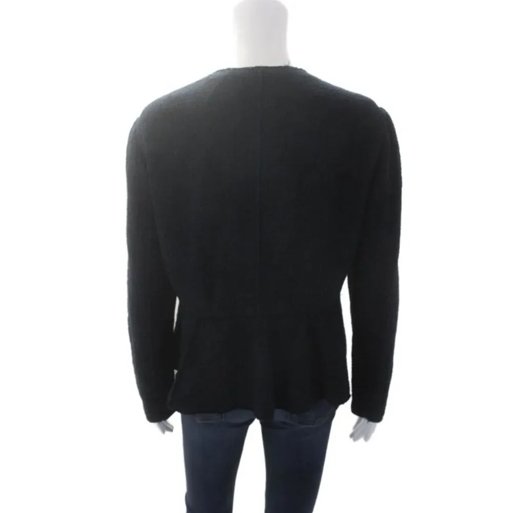 Rebecca Taylor Women's Round Neck Long Sleeves Full Zip Jacket Navy Blue Size 12